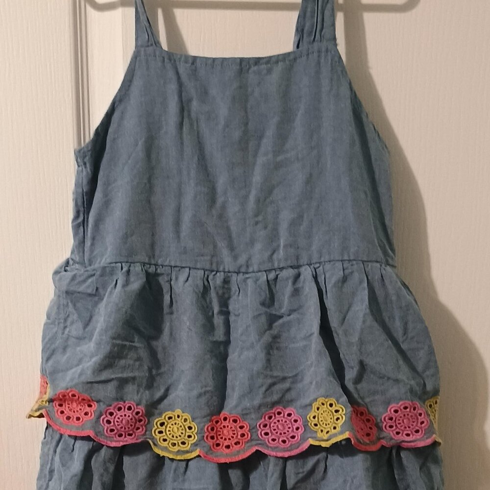 Old Navy/Tiered Dress/Girls/M 8/Denim Blue/Embroidered Sleeveless - Picture 1 of 8